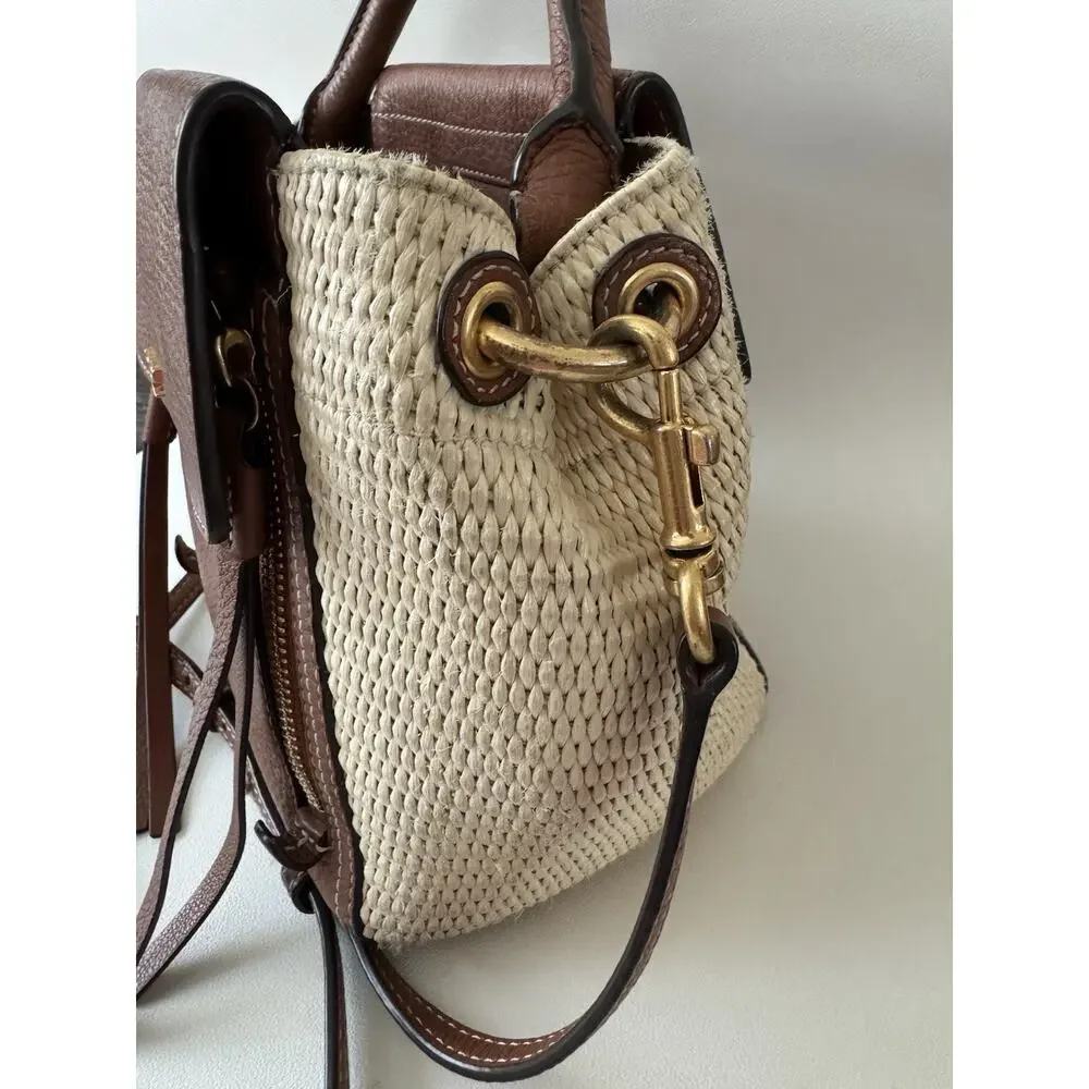 Tory Burch Straw Leather Bucket Bag Crossbody / Top Handle Half Moon